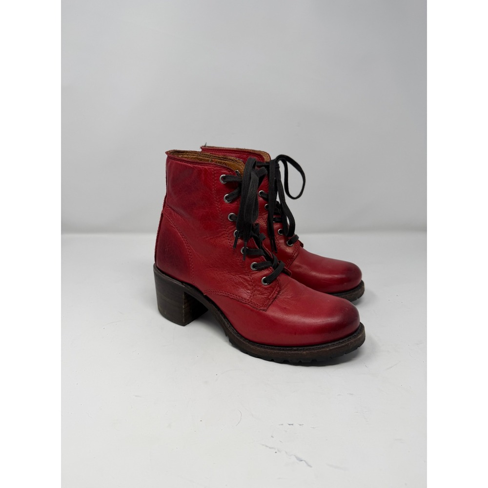 Frye Sabrina 6G Lace Up Ankle Boot Red Leather Rare Made in USA Womens 7.5